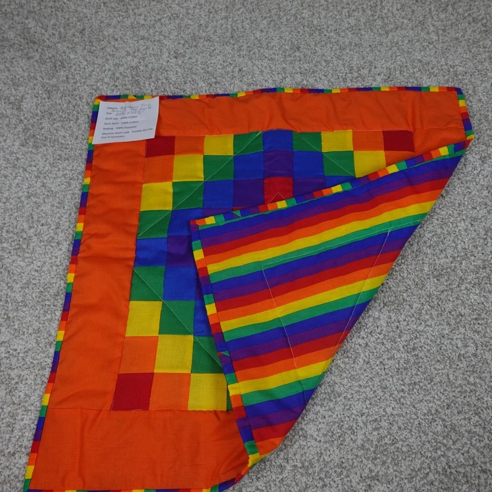 Handmade Rainbow Trip Around the World Patchwork Baby Quilt 22.5x22.5 Cotton